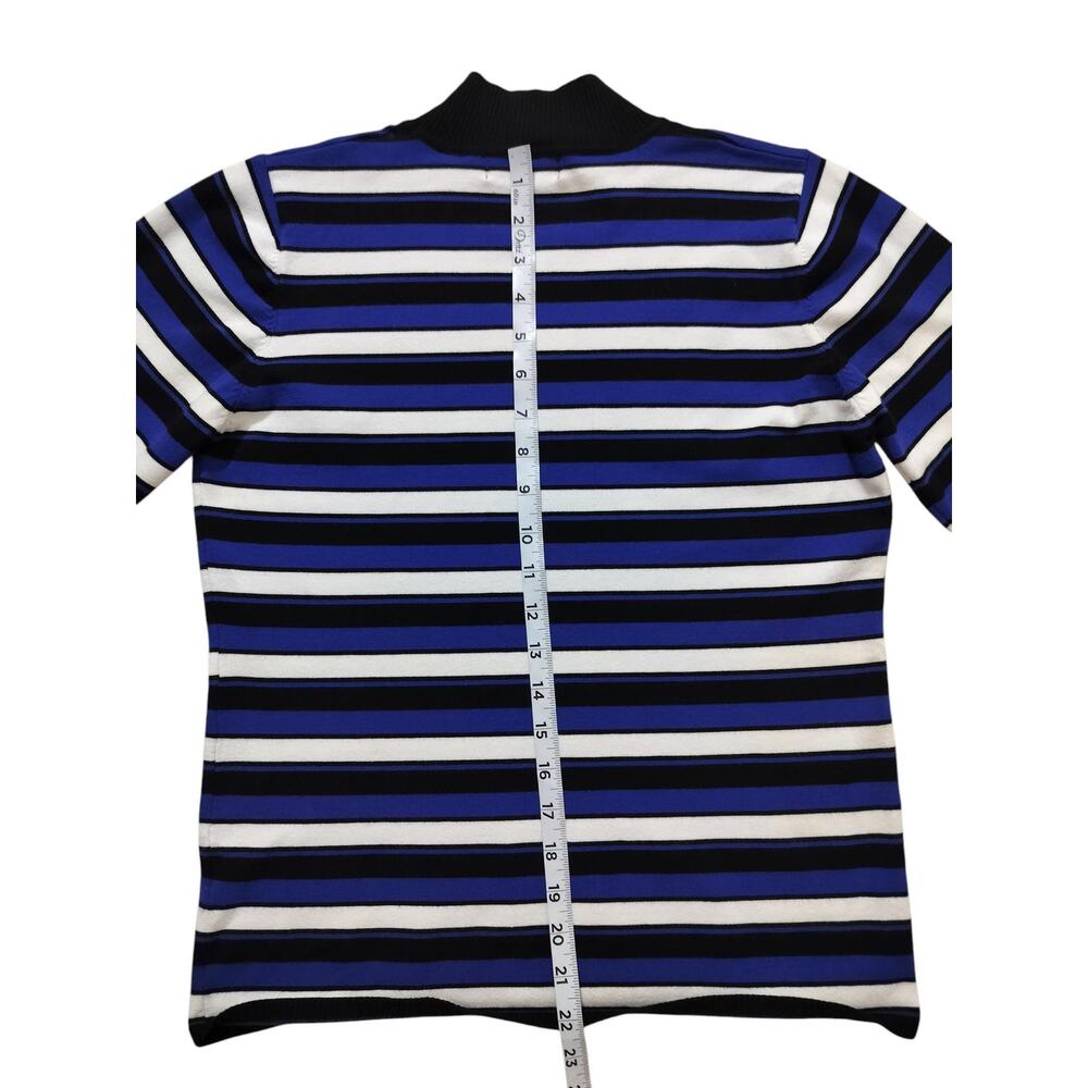 TAHARI Women's Stripes Mock Neck Blue White Sweatshirt Top Long Sleeve Size L - Picture 9 of 12
